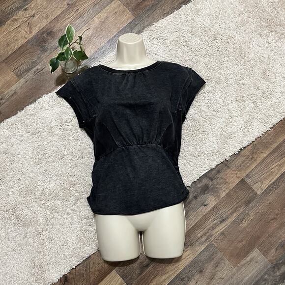 Buckle Gilded Intent Medium Stone Wash Raw Edge Ribbed Lace Up Edgy Corset Top - Picture 2 of 7